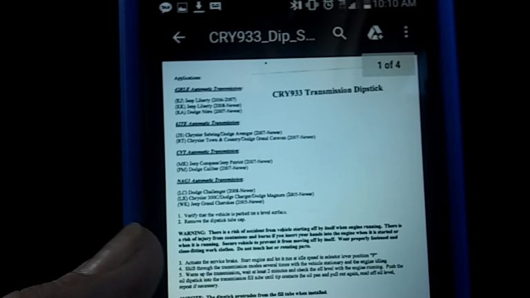 Temperature Chart for a Chrysler 300 Transmission Fluid Check