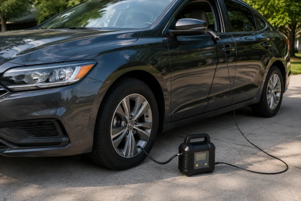 Does tire inflator work without car running during outdoor tire inflation