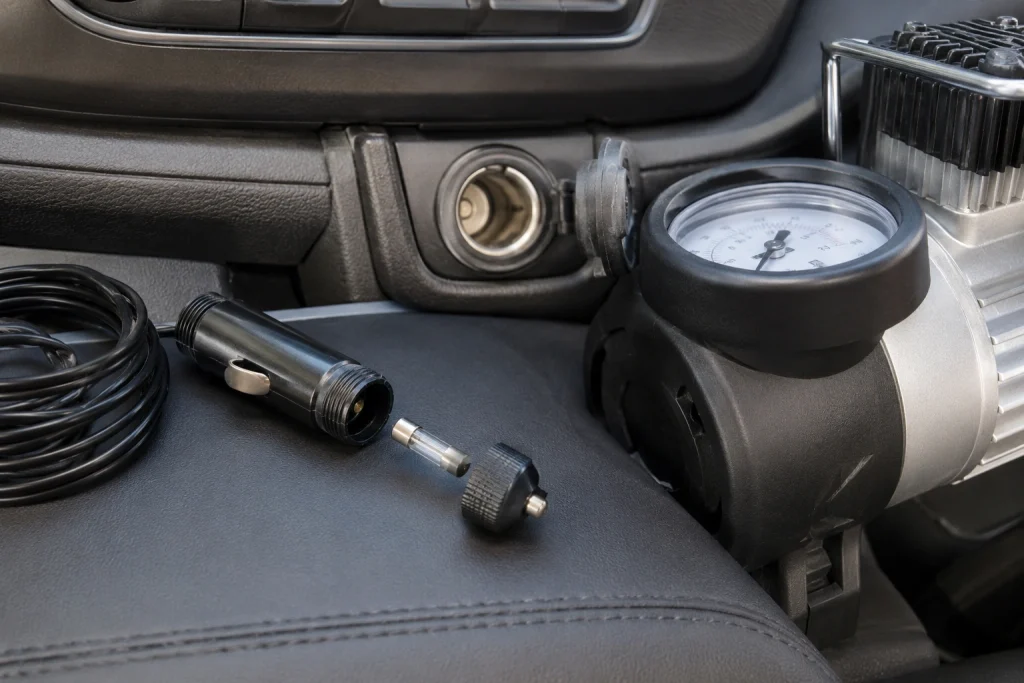 What to do if tire inflator fuse blows in a vehicle 12-volt outlet