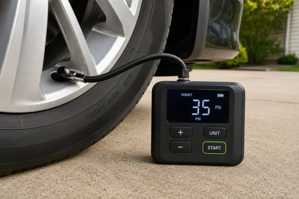 How to set PSI on a digital tire inflator correctly