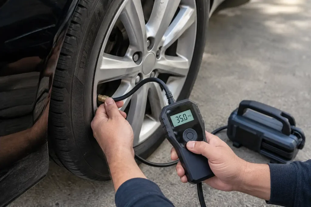Safely correcting an overinflated tire after <a href=