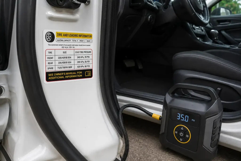 How to find the correct PSI before using a portable tire inflator