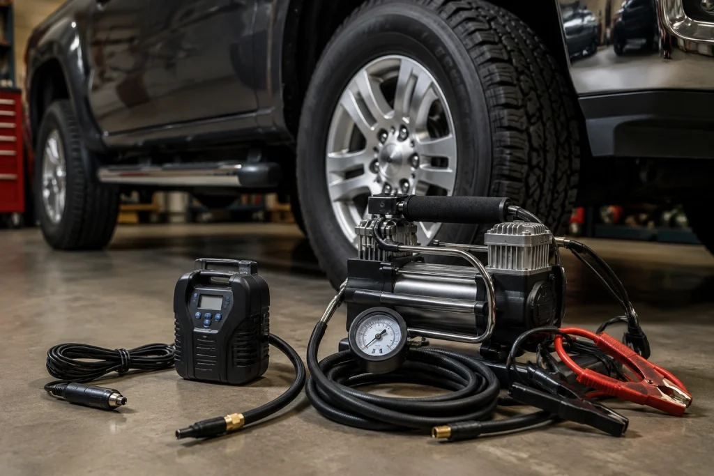 How to choose tire inflator for truck based on airflow and power source