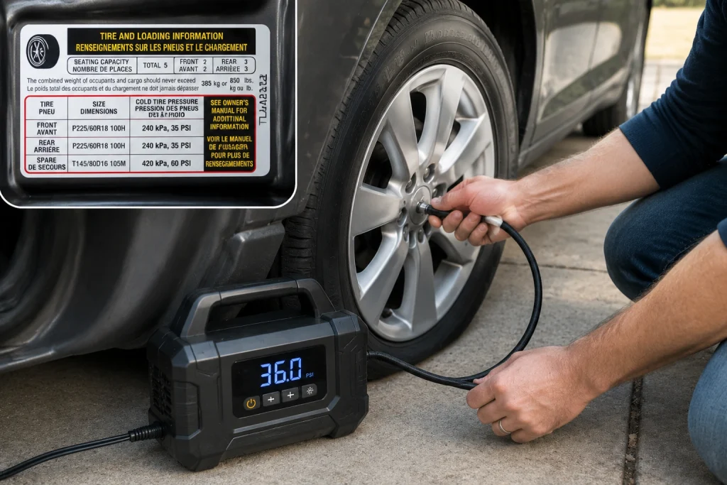 Using an air compressor to inflate a car tire safely
