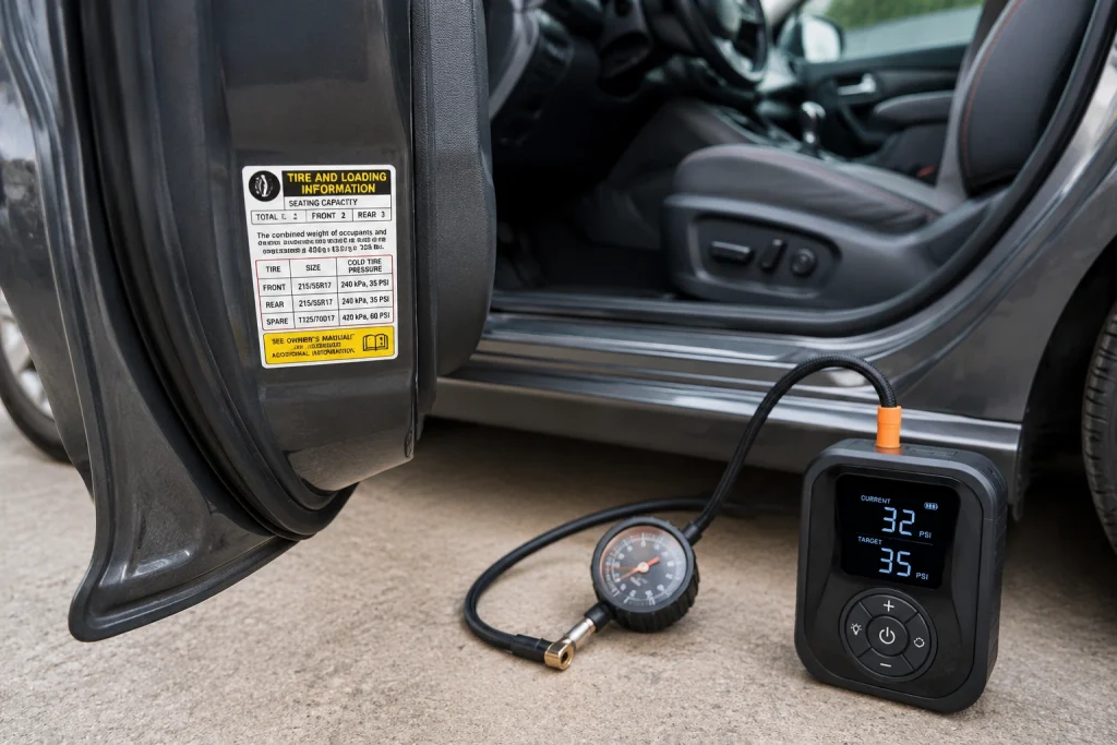 Recommended tire pressure for auto shutoff tire inflator